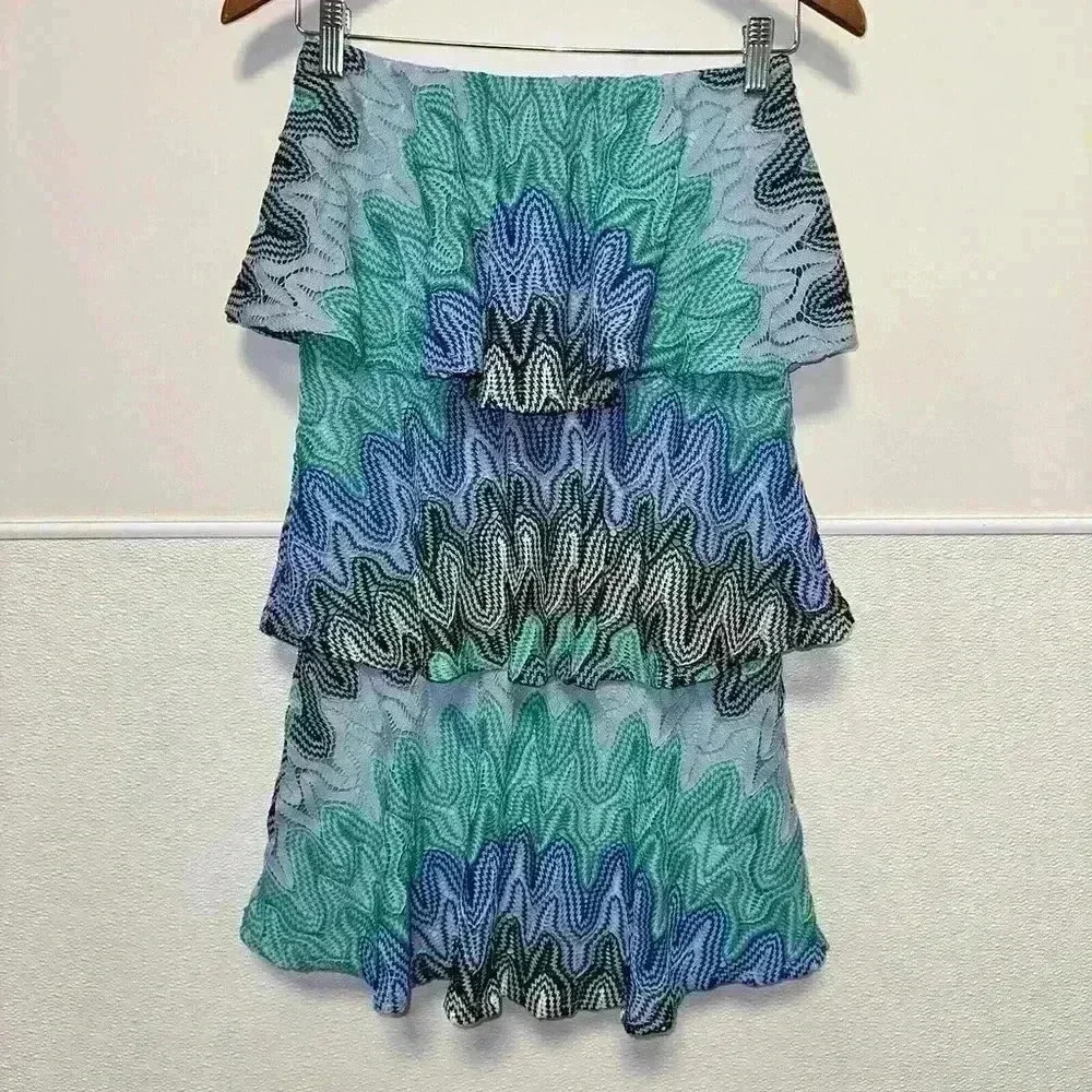 Judith March Anthropology Crochet Chevron Ruffled Strapless Dress / Size Medium